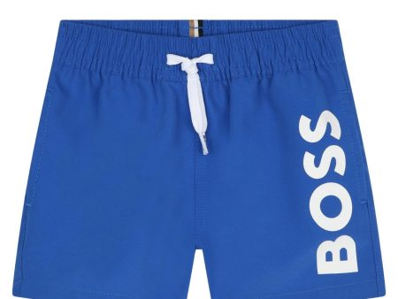 BOSS Baby Logo Print Royal Blue Swim Shorts For Sale