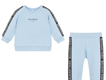 Balmain Baby Sliver Logo Taping Blue Tracksuit Online Sale