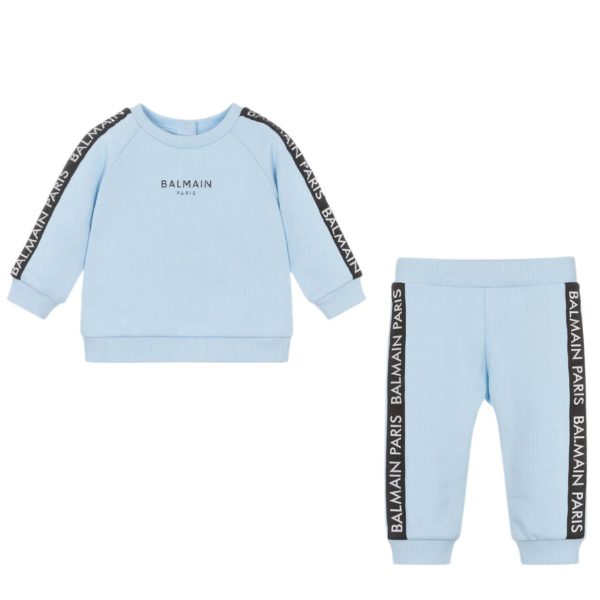 Balmain Baby Sliver Logo Taping Blue Tracksuit Online Sale