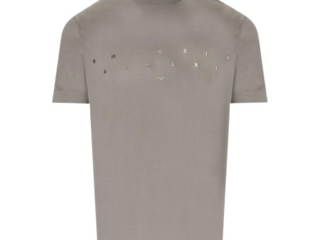 Emporio Armani Embroidered Logo Lettering Grey T-Shirt Discount