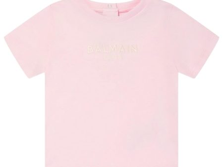 Balmain Baby Embroidered Logo Pink T-Shirt Online now