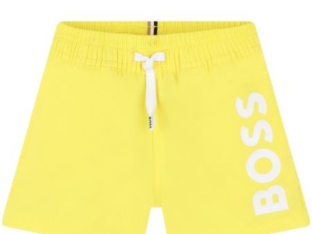 BOSS Baby Logo Print Yellow Swim Shorts on Sale