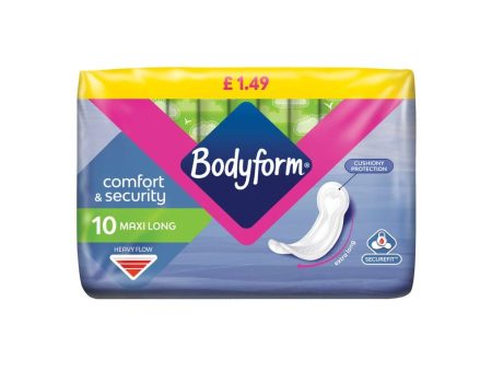 Bodyform Maxi Long 10 s (PM £1.49)  Pack size: 8 x 10 s  Product code: 341101 Online Sale