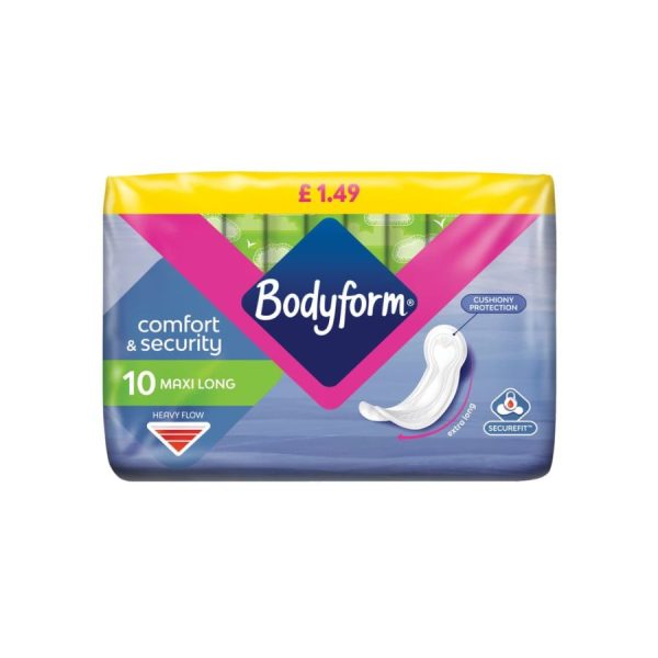 Bodyform Maxi Long 10 s (PM £1.49)  Pack size: 8 x 10 s  Product code: 341101 Online Sale