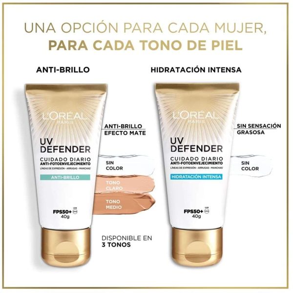 UV DEFENDER ANTI FOTOENVEJECIMIENTO ANTI BRILLO FPS 50+ TONO MEDIO - LOREAL DERMO EXPERTISE Sale