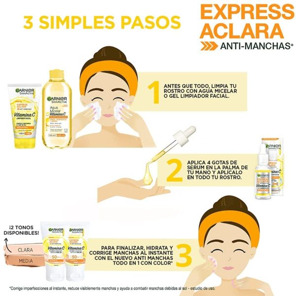 SKIN ACTIVE EXPRESS ACLARA HIDRATANTE CON PROTECTOR SOLAR TFPS50 MEDIO - GARNIER on Sale